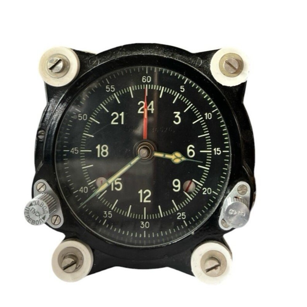 Rare Vintage USSR Russian 129-ChS 55M Aircraft Cockpit Clock Achs-1